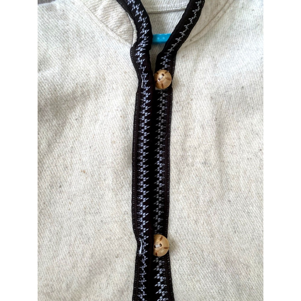 100% Wool Woven‎ Mexican Poncho Natural Button Front OSFM Cream Vintage - Picture 3 of 8